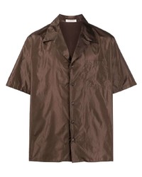 Мужская темно-коричневая шелковая рубашка с коротким рукавом от Valentino