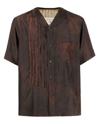 Мужская темно-коричневая шелковая рубашка с коротким рукавом от Ziggy Chen