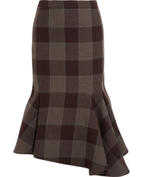 Темно-коричневая шерстяная юбка в клетку от Balenciaga
