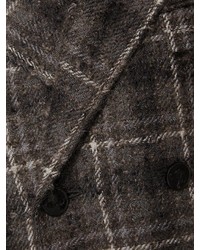 Темно-коричневое длинное пальто в клетку от Thom Browne
