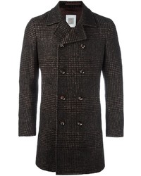 Темно-коричневое длинное пальто в шотландскую клетку от Eleventy