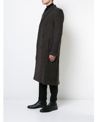 Темно-коричневое длинное пальто в шотландскую клетку от Stephan Schneider