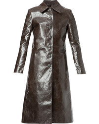 Темно-коричневое кожаное длинное пальто от Wales Bonner