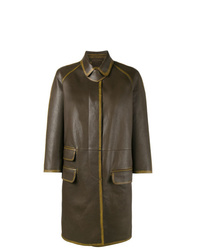 Женское темно-коричневое кожаное пальто от Prada