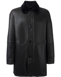 Мужское темно-коричневое кожаное пальто от Salvatore Ferragamo