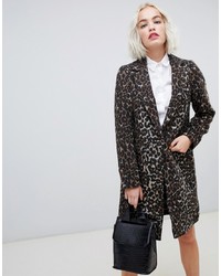 Женское темно-коричневое пальто с леопардовым принтом от New Look