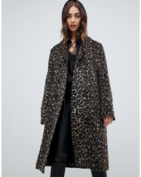 Женское темно-коричневое пальто с леопардовым принтом от Religion