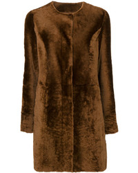 Темно-коричневое пальто с меховым воротником от Drome