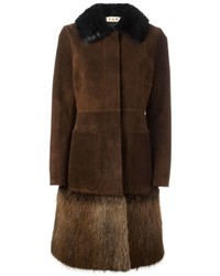 Темно-коричневое пальто с меховым воротником от Marni