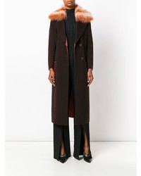 Темно-коричневое пальто с меховым воротником от Fendi