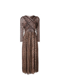 Темно-коричневое платье-миди с леопардовым принтом от Ganni