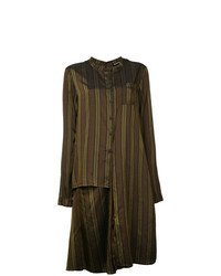 Темно-коричневое платье-рубашка в вертикальную полоску