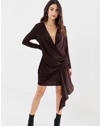 Темно-коричневое платье с запахом от ASOS DESIGN