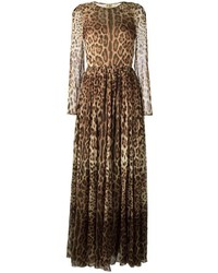 Темно-коричневое платье с принтом от Dolce & Gabbana