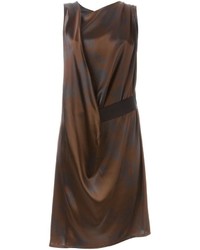 Темно-коричневое шелковое платье с принтом от Ann Demeulemeester