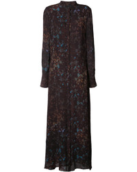 Темно-коричневое шелковое платье с принтом от Josh Goot