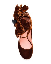 Темно-коричневые бархатные туфли с цветочным принтом от Rochas
