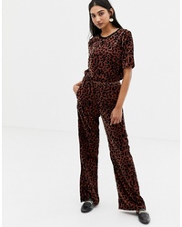 Темно-коричневые бархатные широкие брюки с леопардовым принтом от In Wear