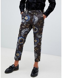 Темно-коричневые брюки чинос с цветочным принтом