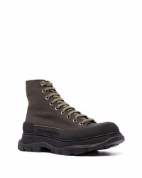 Мужские темно-коричневые высокие кеды из плотной ткани от Alexander McQueen