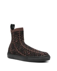 Мужские темно-коричневые высокие кеды с принтом от Moschino