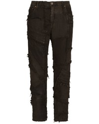 Темно-коричневые джинсы в стиле пэчворк