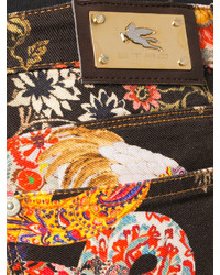 Женские темно-коричневые джинсы с принтом от Etro