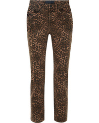 Темно-коричневые джинсы скинни с леопардовым принтом