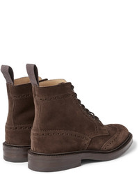 Темно-коричневые замшевые ботинки броги от Tricker's