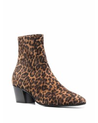 Мужские темно-коричневые замшевые ботинки челси с леопардовым принтом от Saint Laurent