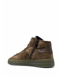 Мужские темно-коричневые замшевые высокие кеды от Santoni