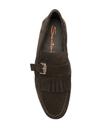 Мужские темно-коричневые замшевые лоферы c бахромой от Santoni