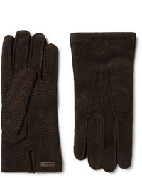 Мужские темно-коричневые замшевые перчатки от Prada