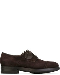 Темно-коричневые замшевые туфли дерби от Santoni