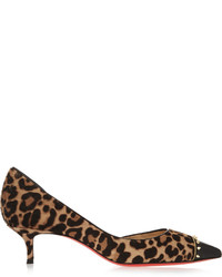 Темно-коричневые замшевые туфли с леопардовым принтом от Christian Louboutin