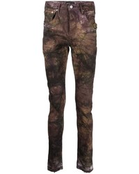 Мужские темно-коричневые зауженные джинсы с принтом тай-дай от purple brand