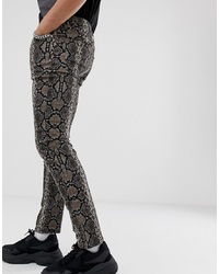 Мужские темно-коричневые зауженные джинсы с принтом от ASOS DESIGN