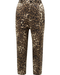 Темно-коричневые классические брюки с леопардовым принтом