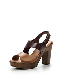 Темно-коричневые кожаные босоножки на каблуке