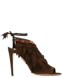 Женские темно-коричневые кожаные босоножки от Aquazzura