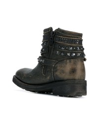 Темно-коричневые кожаные ботильоны с шипами от Ash