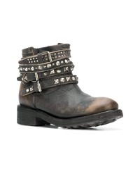 Темно-коричневые кожаные ботильоны с шипами от Ash