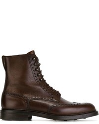 Темно-коричневые кожаные ботинки броги от Crockett Jones