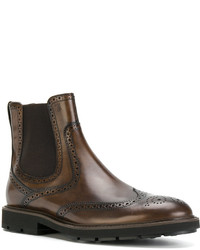 Темно-коричневые кожаные ботинки броги от Tod's