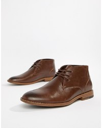 Темно-коричневые кожаные ботинки дезерты от New Look