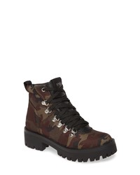 Темно-коричневые кожаные ботинки на шнуровке с камуфляжным принтом