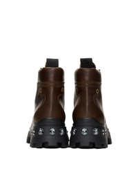 Женские темно-коричневые кожаные ботинки на шнуровке от Miu Miu