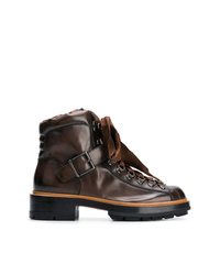 Женские темно-коричневые кожаные ботинки на шнуровке от Santoni
