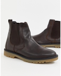 Мужские темно-коричневые кожаные ботинки челси от Pull&Bear