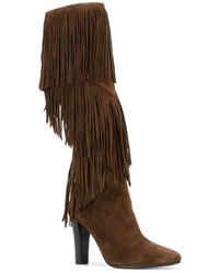 Женские темно-коричневые кожаные ботинки от Saint Laurent